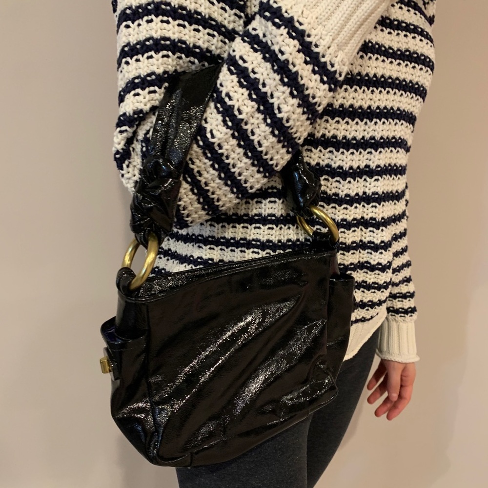 Coach black patent leather bag with thick strap